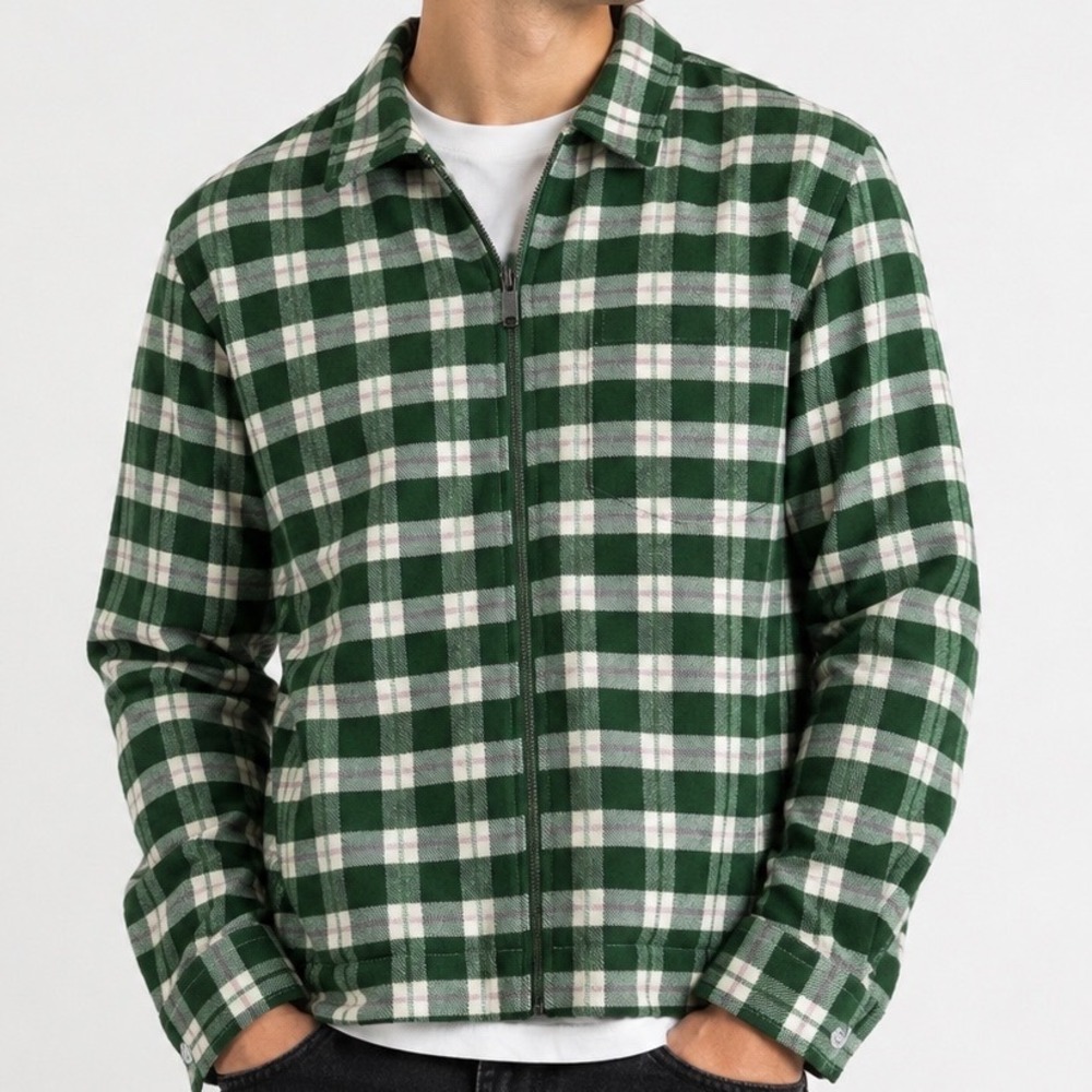 Golf Wang Green Plaid Zip Up Flannel Jacket Mens Medium Tyler The Creator Cotton